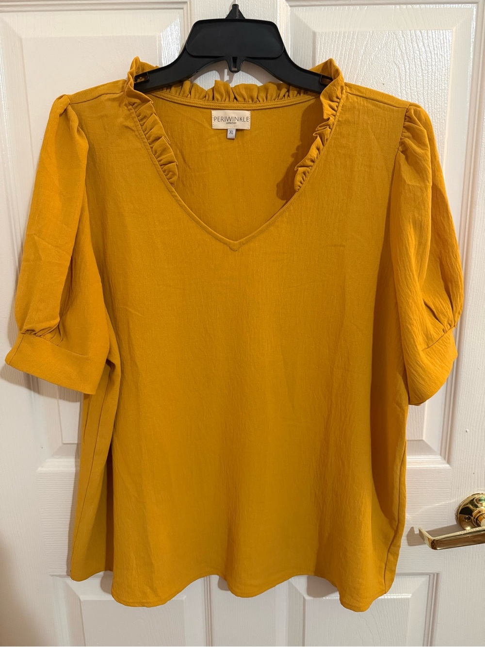 Periwinkle by Barlow Mustard Ruffle V-Neck Blouse